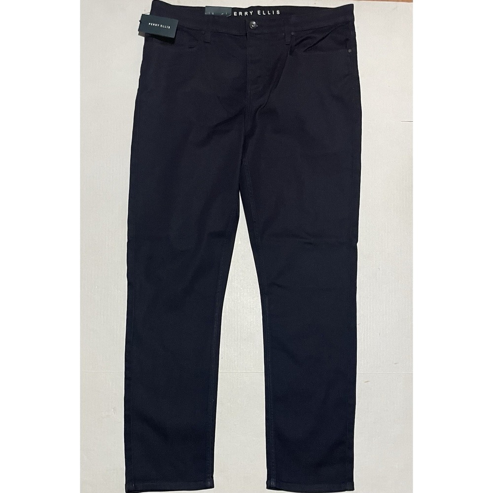 Perry Ellis Mens Slim Fit Straight‎ Performance Pants 38 X 32 Dark Indigo Twill